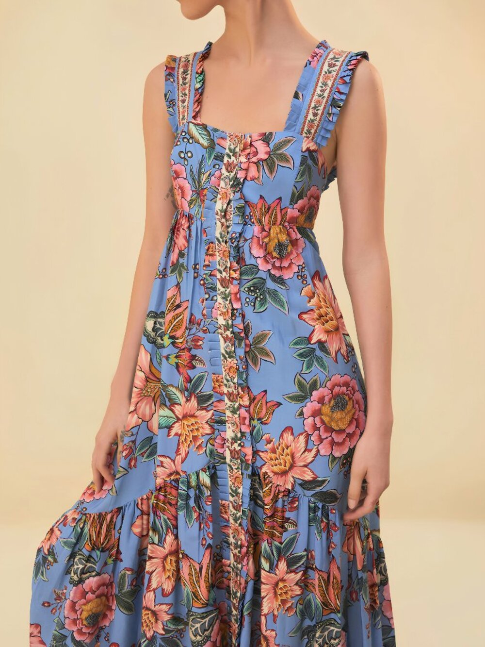 NWT Farm Rio Wonderful Bouquet Blue Sleeveless Maxi Dress Size Medium - Picture 5 of 17
